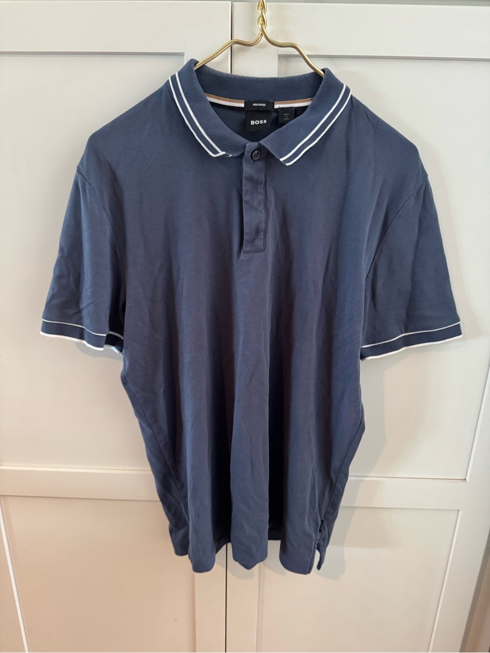 BOSS Navy Polo Shirt with White Trim - Men's Classic Fit